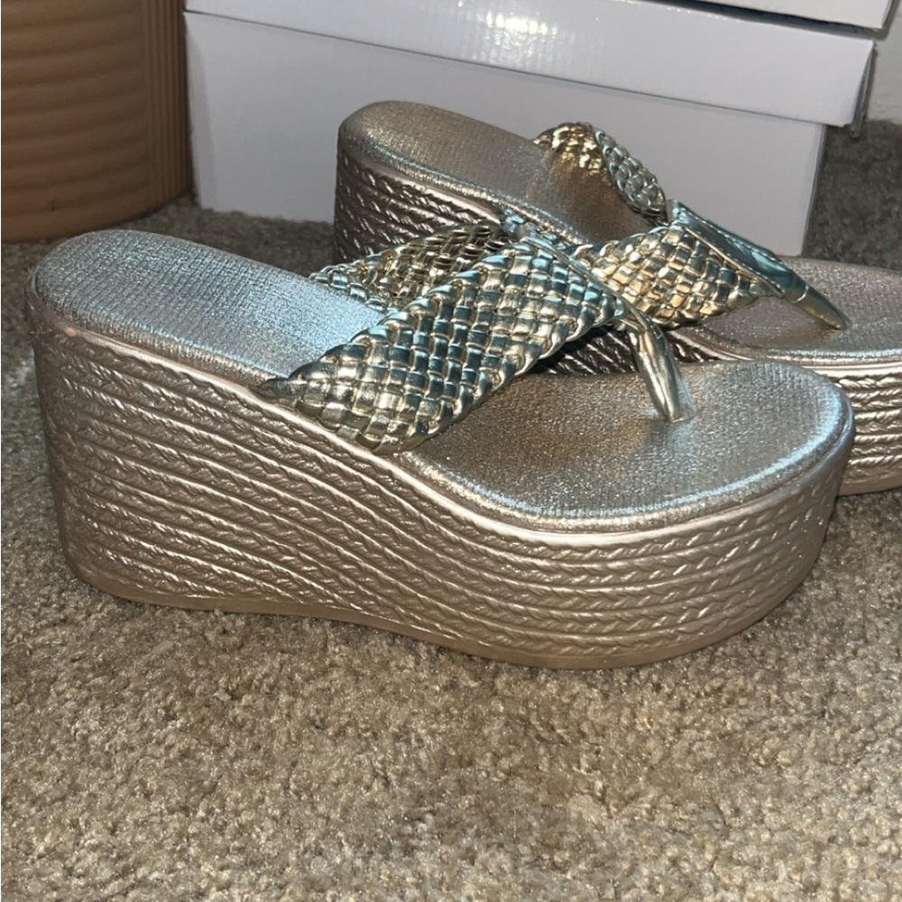 Stylish Gold Wedge Sandals